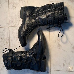 Black Leather Steve Madden "Bickett" Combat Boot